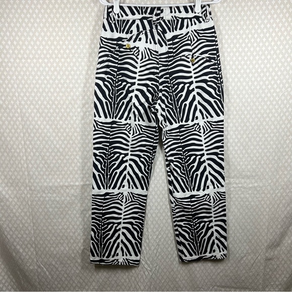 House of Sunny Black White Zebra Print High Rise Straight Leg Jeans - Picture 5 of 6